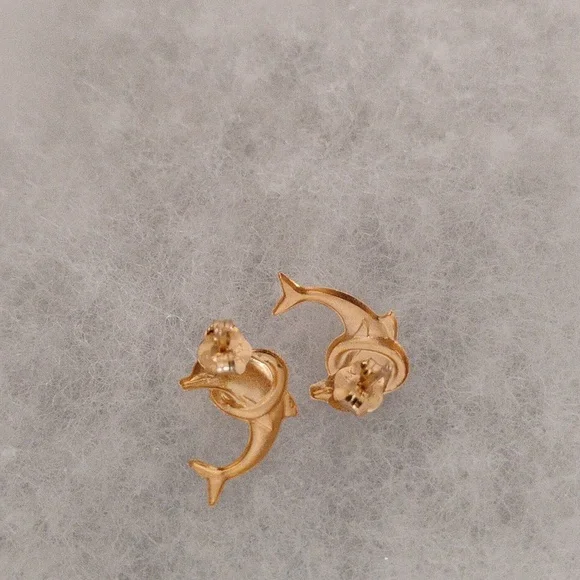 Dolphin 14 K Gold Earrings - Picture 3 of 12